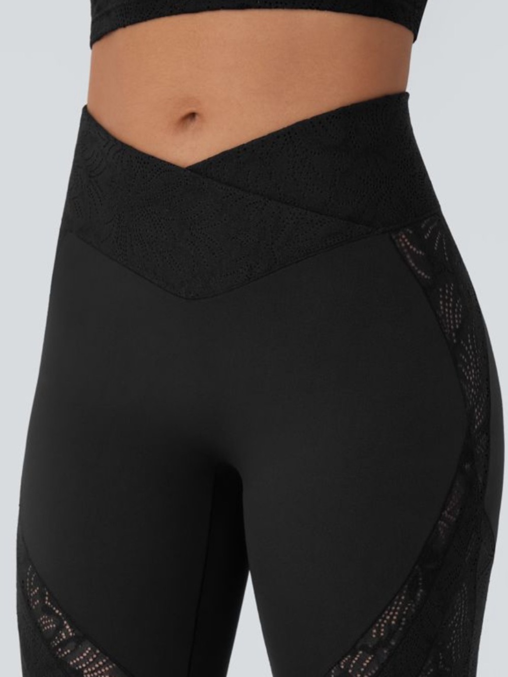 HALARA Black High-Waist Lace Flare Leggings - Picture 6 of 7